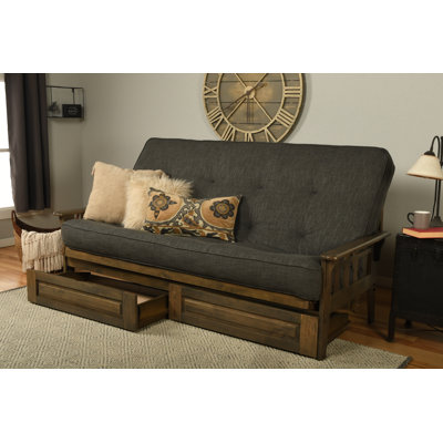 Stratford Queen 87" Wide Futon Frame and Mattress with Drawer Set