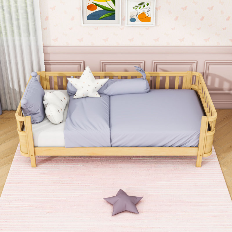 Wood Platform Bed with Rails, Twin, Natural