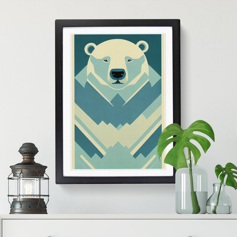 FRM-V0523-1881X Polar Bear Art Deco Vol.2 - Picture Frame Print, Oak, 34cm H x 25cm W x 2cm D