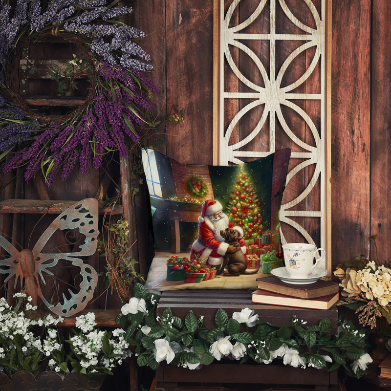 Coussin décoratif Labrador Retriever and Santa Claus, H 14 po x l 14 po