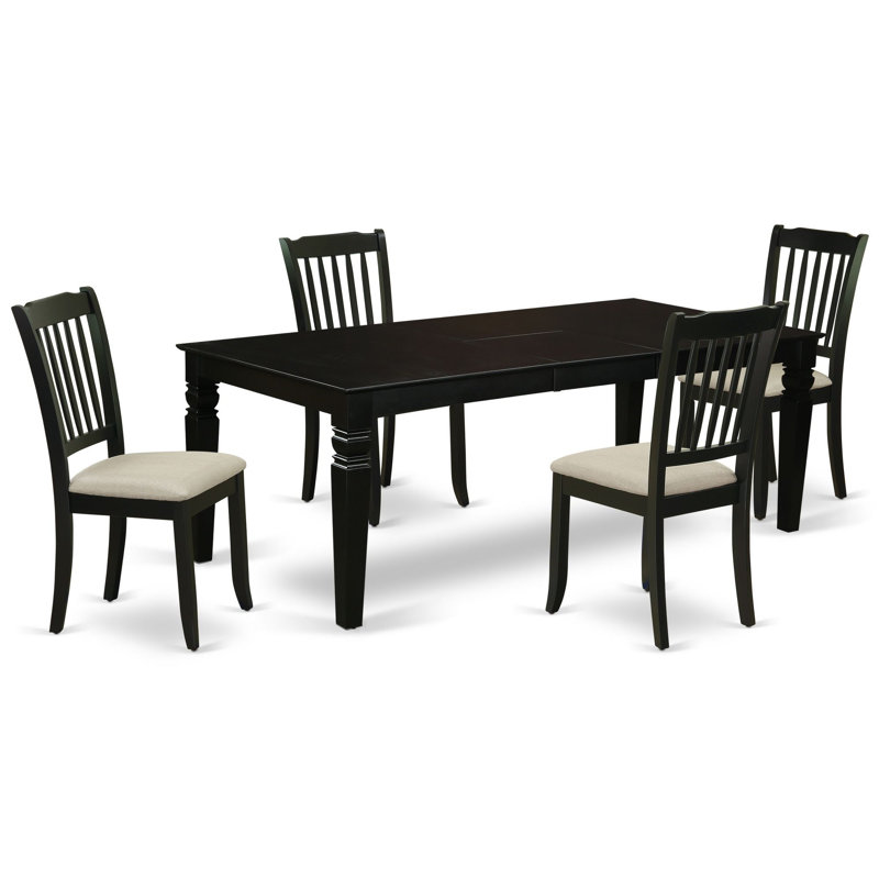 5 Piece Dinette Set Includes a Rectangle Dining Room Table with Butterfly Leaf and 4 Linen Fabric Dining Chairs, Black, Black