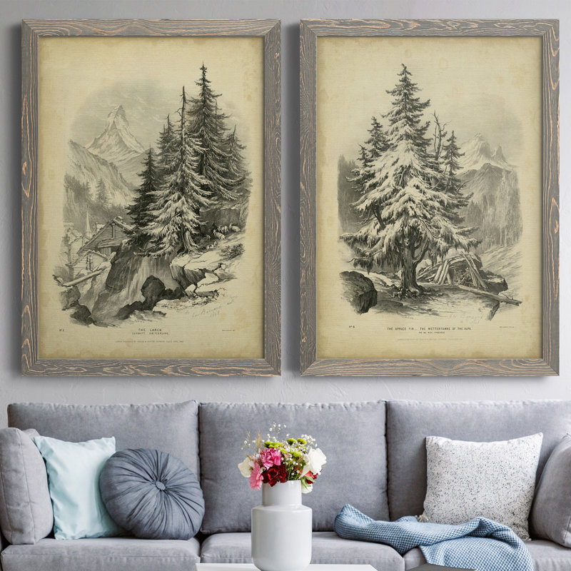 " The Larch " 2 - Pieces, Gray Framed Canvas, 24" H x 36" W x 1.5" D
