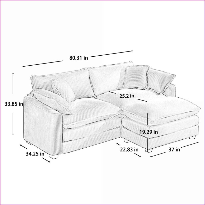 Sofas, L-Shaped 2-Seater with Footrest for Small Spaces, Slate Gray Corduroy | Grey | Corduroy