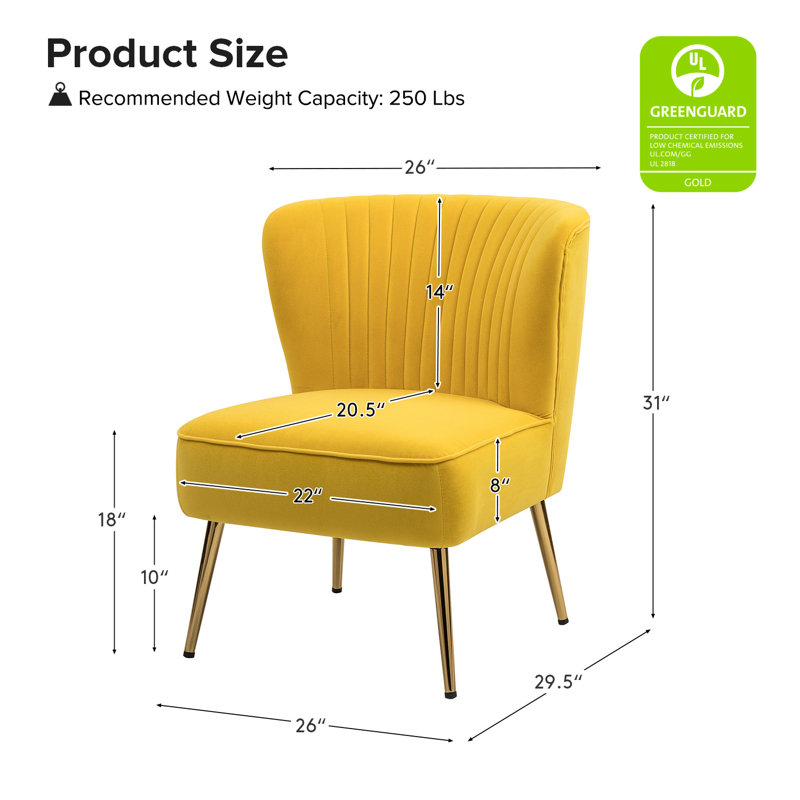 Euclid 26" Wide Tufted Velvet Accent Side Chair, Yellow Velvet