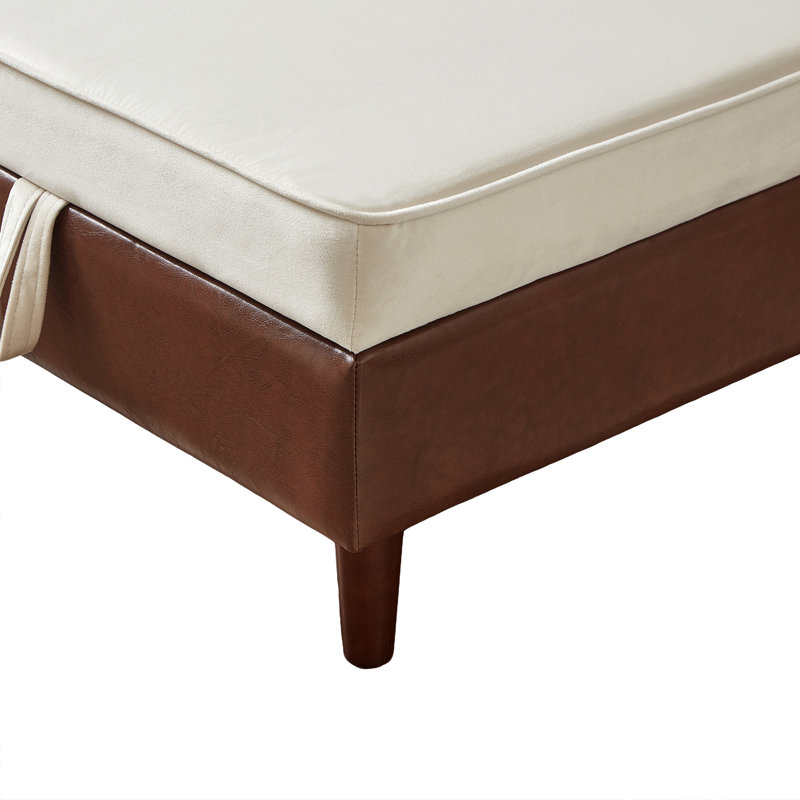 65" Storage Chaise Lounge Sofa Velvet;PU, Polyuréthane brun et velours beige