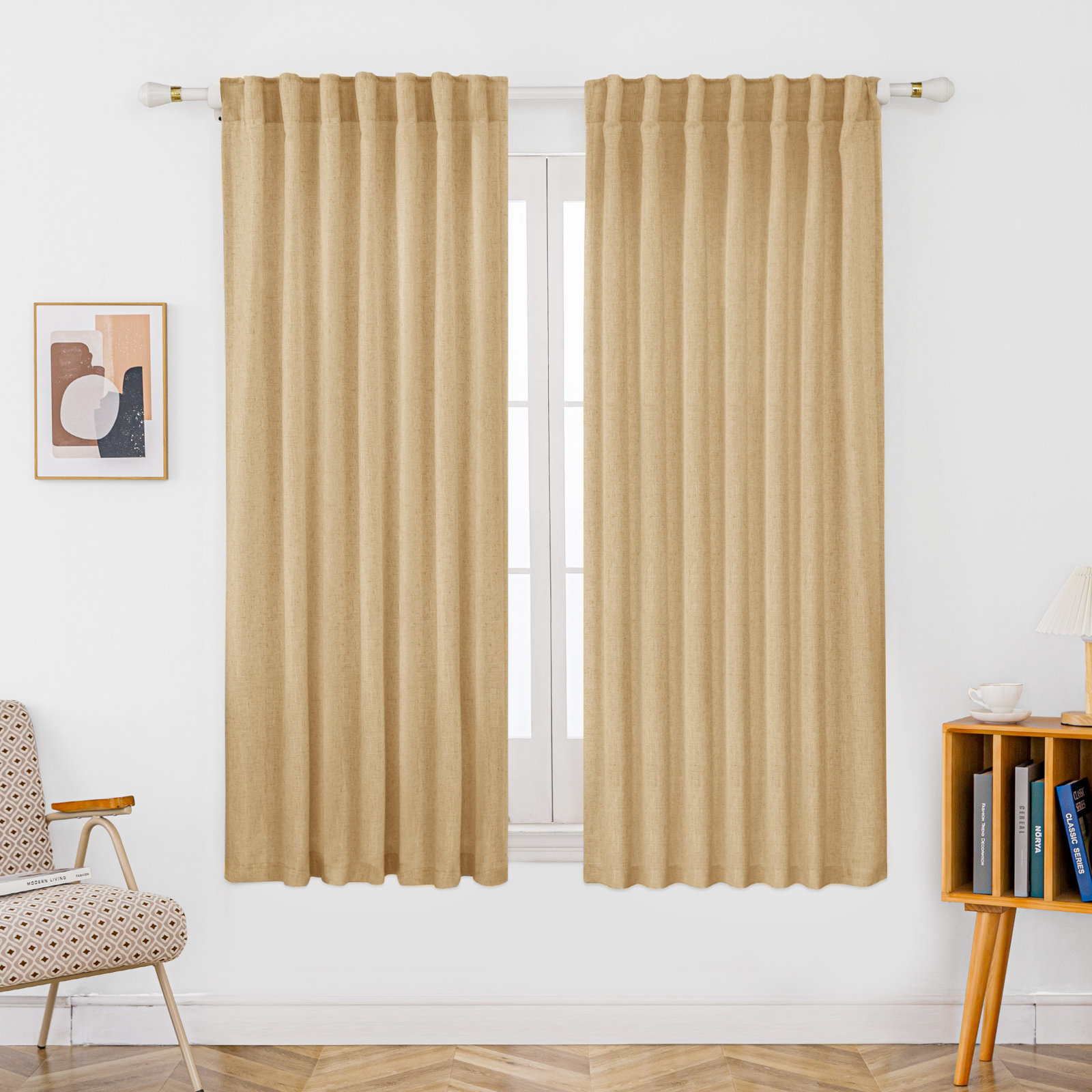 Toyoko Semi-Sheer Linen Blend Curtain Set, Tan Brown, 52" W x 63" L