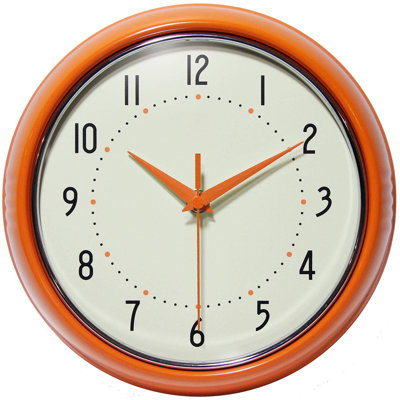 Retro 9 Inch Silent Sweep Non-Ticking Mid Century Modern Kitchen Diner Wall Clock Quartz Movement Retro Wall Clock Decorative (Orange)