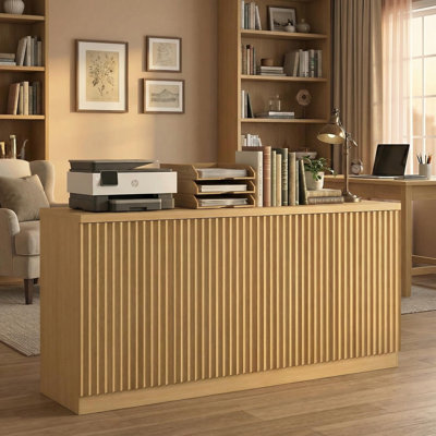 Contemporary Wood 64 Inch Storage Cabinet with 4 Fluted Doors for Entryway Bedroom Office