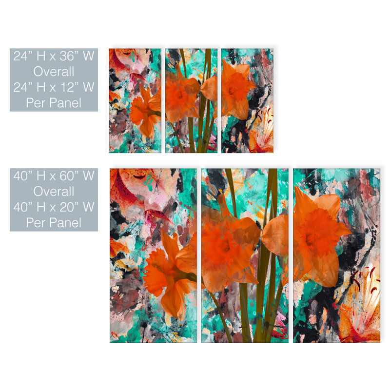«Painted Petals XXII» par Ready2HangArt, ensemble de 3 reproductions sur toiles tendues, H 40 po x l 60 po x P 1,5 po