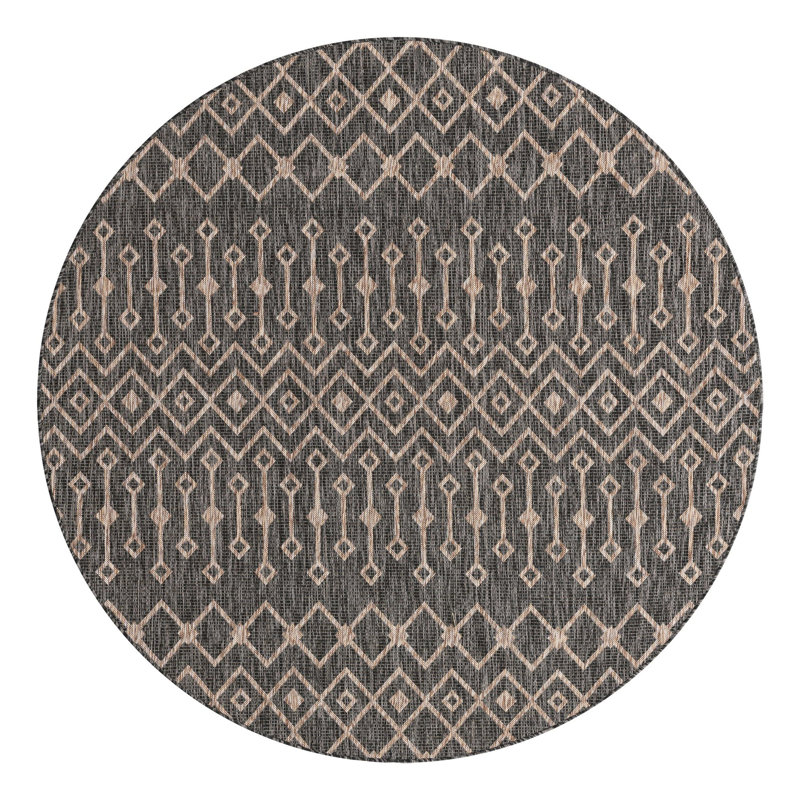 Tapis intérieur / extérieur gris anthracite Leyla, Rond 7 pi 10 po
