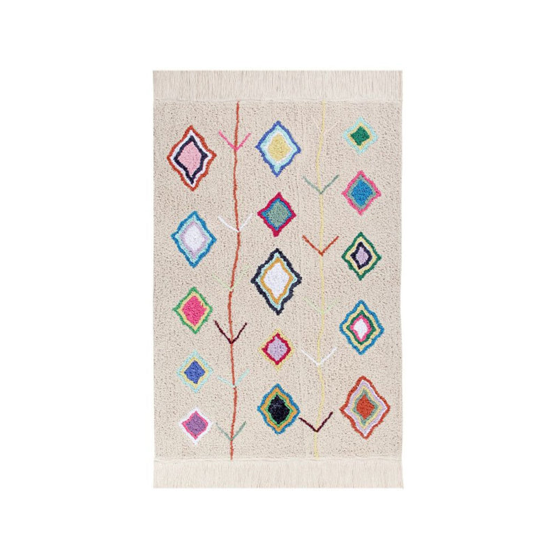 Kaarol Hand Tufted Cotton Moroccan Area Rug in Beige/Orange/Yellow/Navy, Rectangle 6'7" x 9'10"
