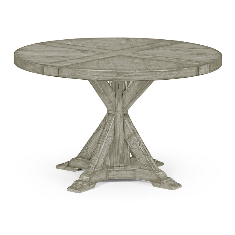 Casually Country Round Walnut Wood Dining Table, Country Farmhouse Walnut,  48" W x 48" L 