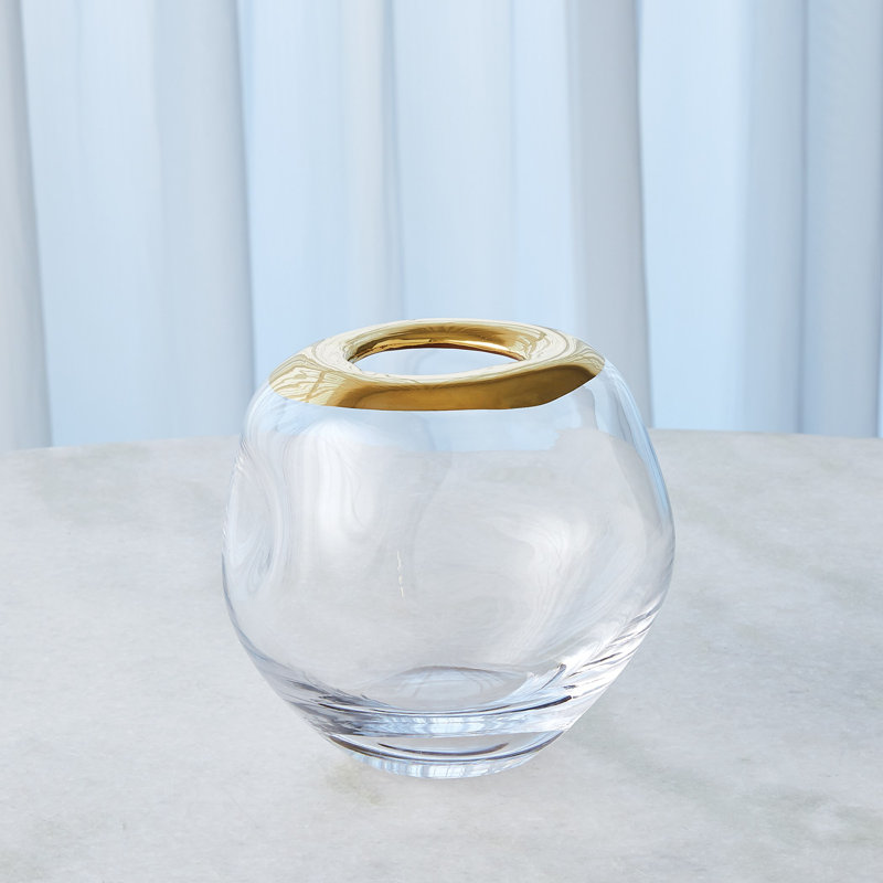 Clear and Gold Handcrafted Glass Vase with 24k Rim