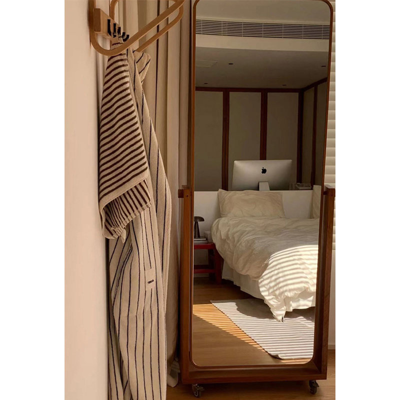 Miroir mobile à cadre complet en bois pour le décor de la chambre à coucher, Brun