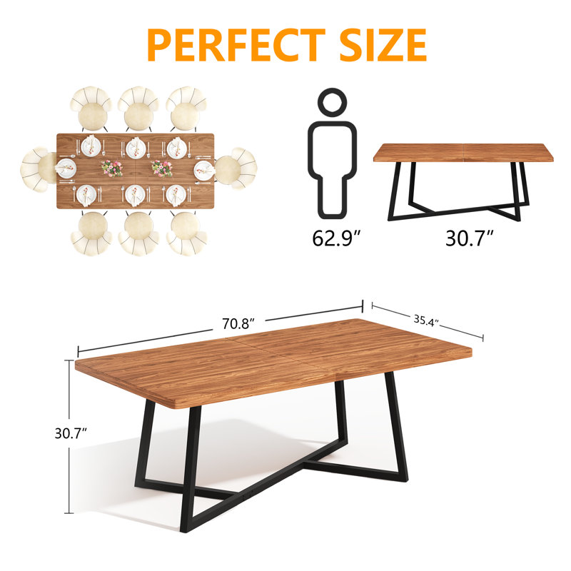 Table de conférence / table de salle à manger de 70,8 pouces, grand plateau en noyer pour 6 à 8 personnes, pieds en «Z» pour les salles de conférence, les bureaux et les salles à manger