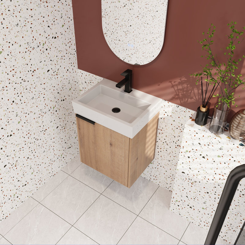 Ensemble de meuble-lavabo simple 18,44 po avec plateau en céramique Kasyn, Chêne