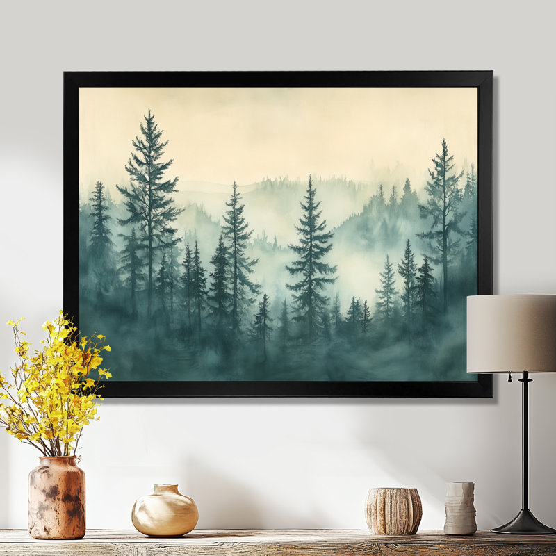 Forêt douce verte Horizon II - Tableau encadré, H 24 po x l 32 po, Cadre photo noir