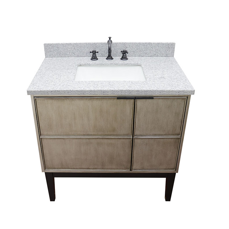 37'' Single Bathroom Vanity with Stone Top, Gray Granite