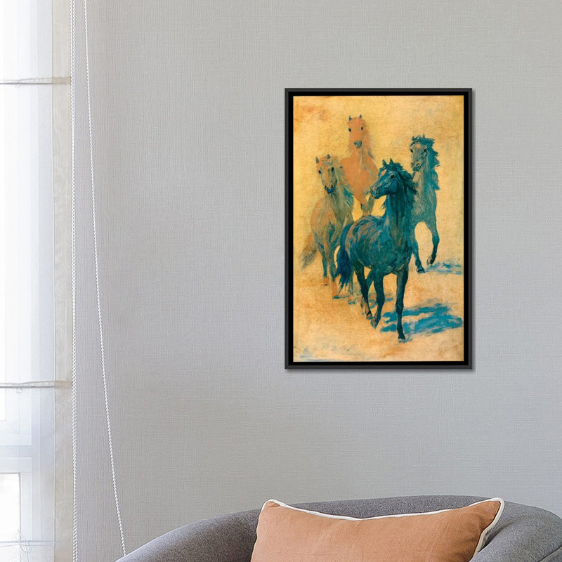 « four gee-gees », reproduction d’art sur toile, H 26 po x l 18 po x P 1,5 po, Toile avec cadre noir, Non mat