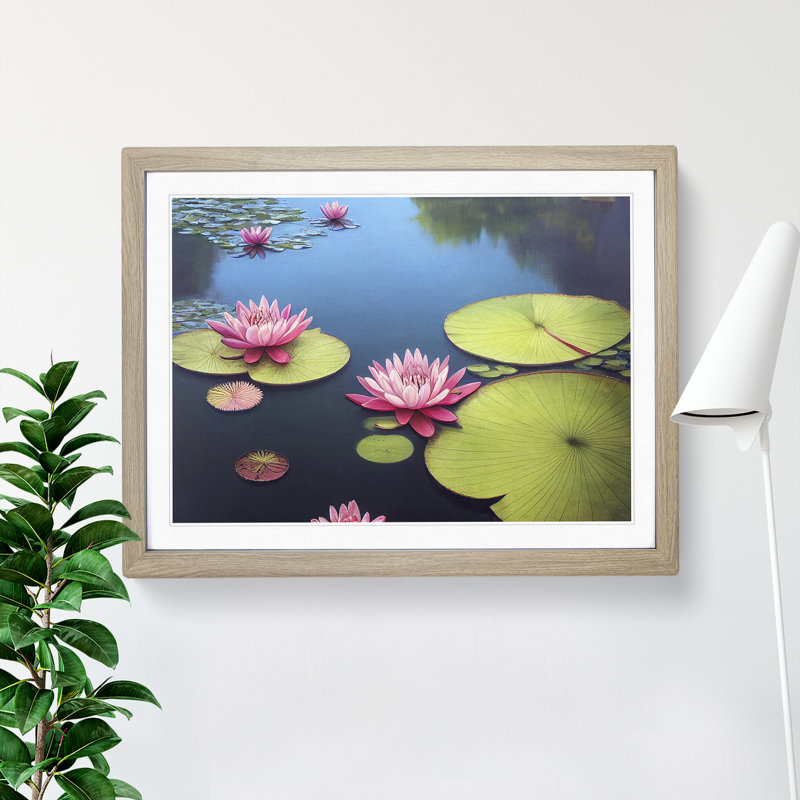 Beauty Of A Water Lily Pond - Single Picture Frame Print, 25cm H x 34cm W x 2cm D, Oak Frame