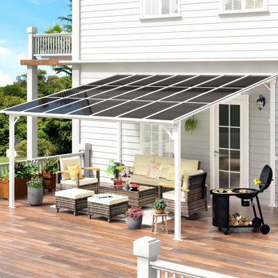 Yardgrace Sloped Roof Wall Mounted Aluminum Pergola With Solar Light