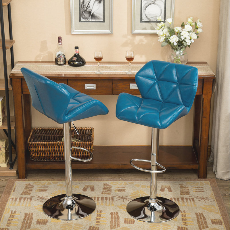 Diljana Swivel Upholstered Counter Stool with Metal Frame, Blue