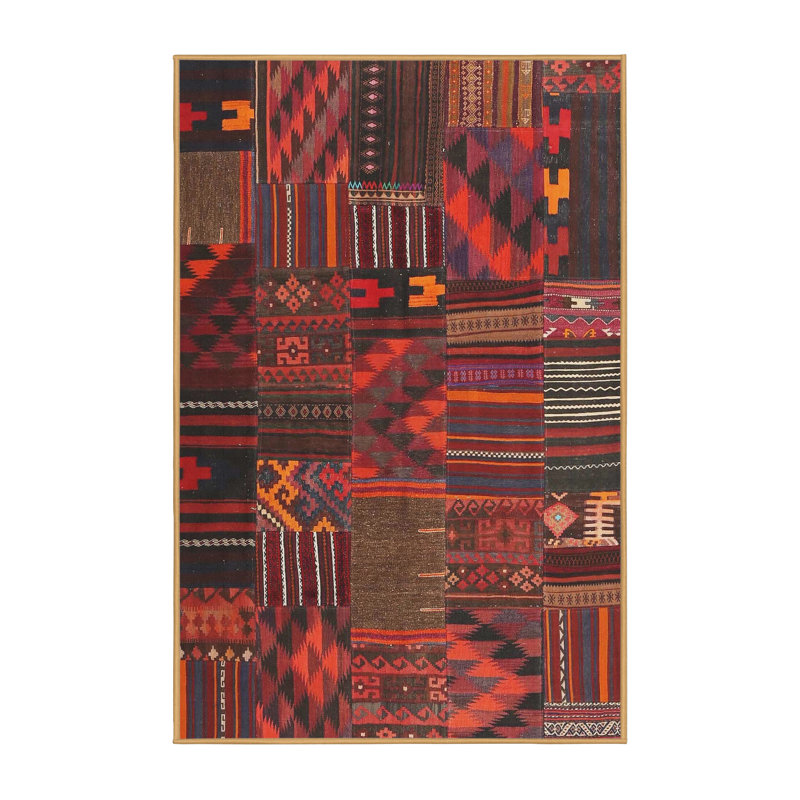 Tapis contemporain orange/brun/noir zone Souvenance, Rectangle 6 pi x 9 pi