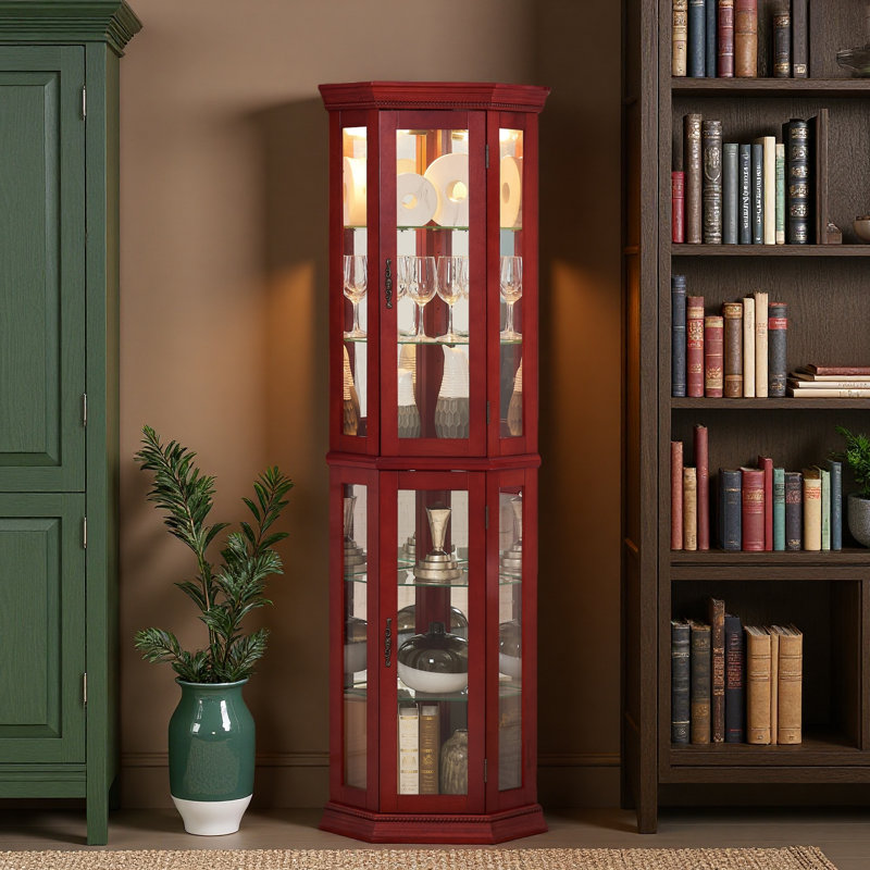Présentoir de coin d'angle éclairé, étagère vitrée avec porte en verre trempé, armoire avec étagère réglable