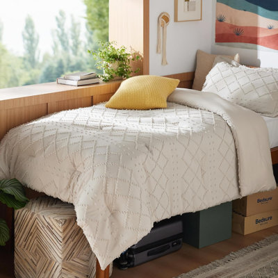 Twin/Twin XL Comforter Set - Beige Boho Twin Extra Long Comforter Set For College, Shabby Chic Dorm Bedding Set, 2 Pieces Modern Farmhouse Bed Set, Includes 1 Pillow Sham