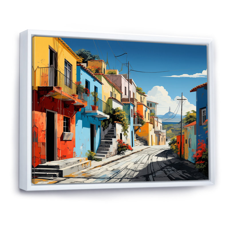 «City Athens Popart I», reproduction sur toile, H 16 po x l 32 po x P 1 po, Cadre flottant blanc