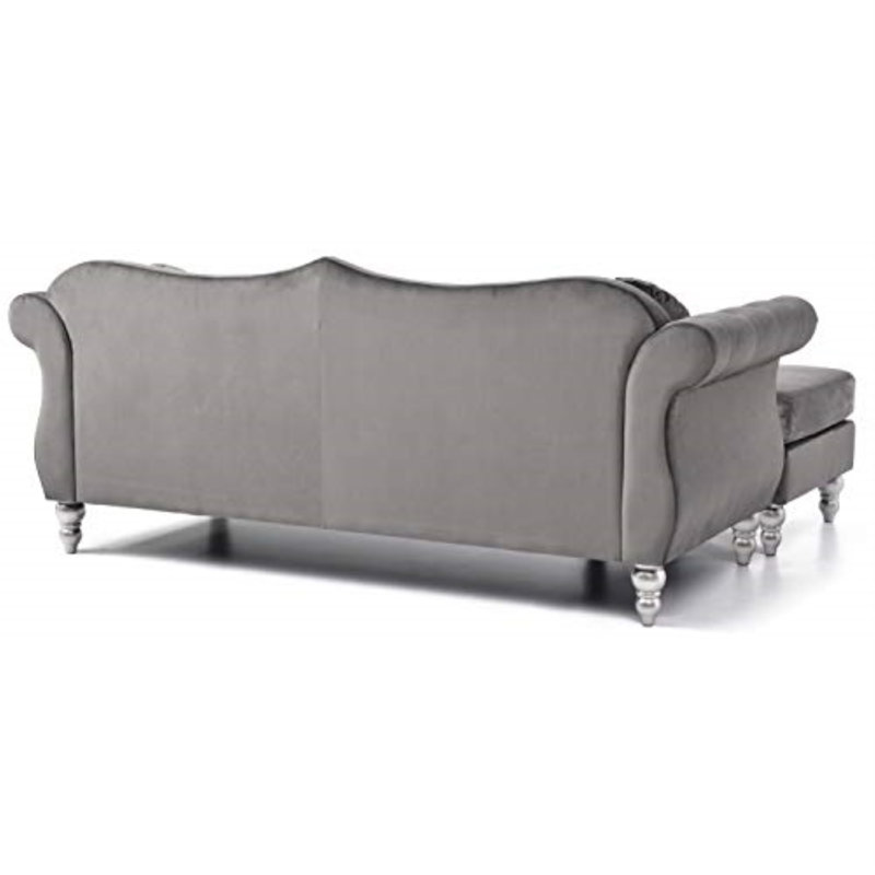 Hollywood Velvet L-Shaped Sectional Reversible, Gray