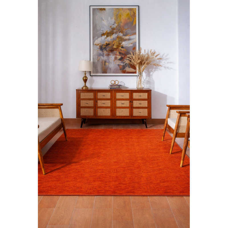 Sanfiel Hand Knotted Loom Wool Eco-Friendly Area Rugs - Rectagle, Light Red Color, Plain Solid Design, High Pile Thick Handmade Anti Skid Area Rugs for Living Room, Bed Room