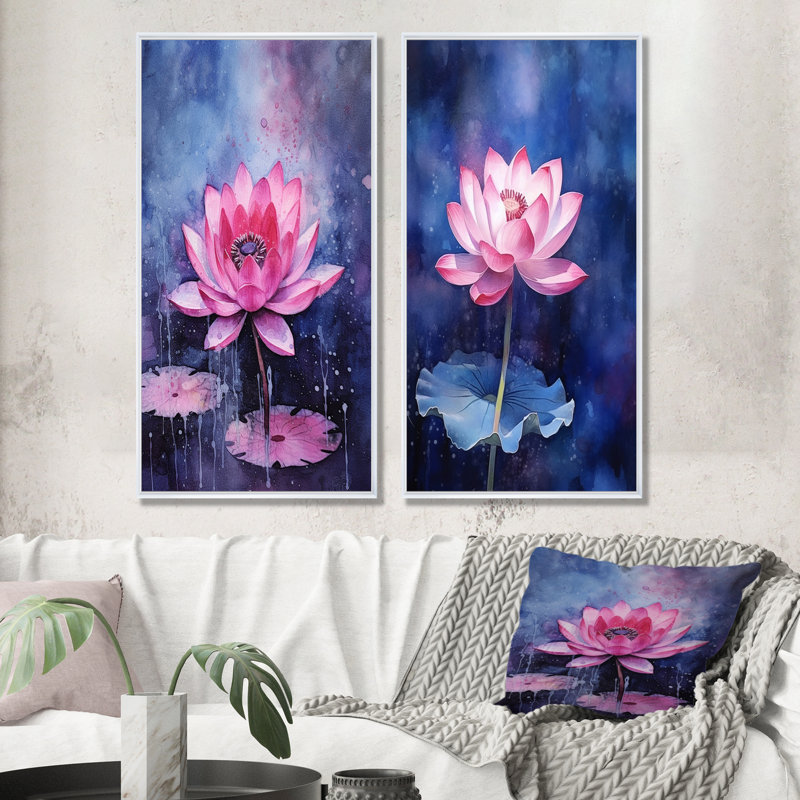 Ensemble de 2 décorations murales Magic Lotus Fantasy Lillypad, Cadre blanc, H 40 po x l 41 po