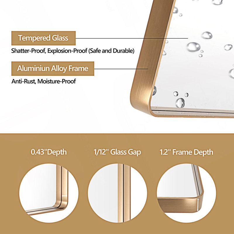 Miroir de salle de bain, Doré, 32,05 po x 24,05 po