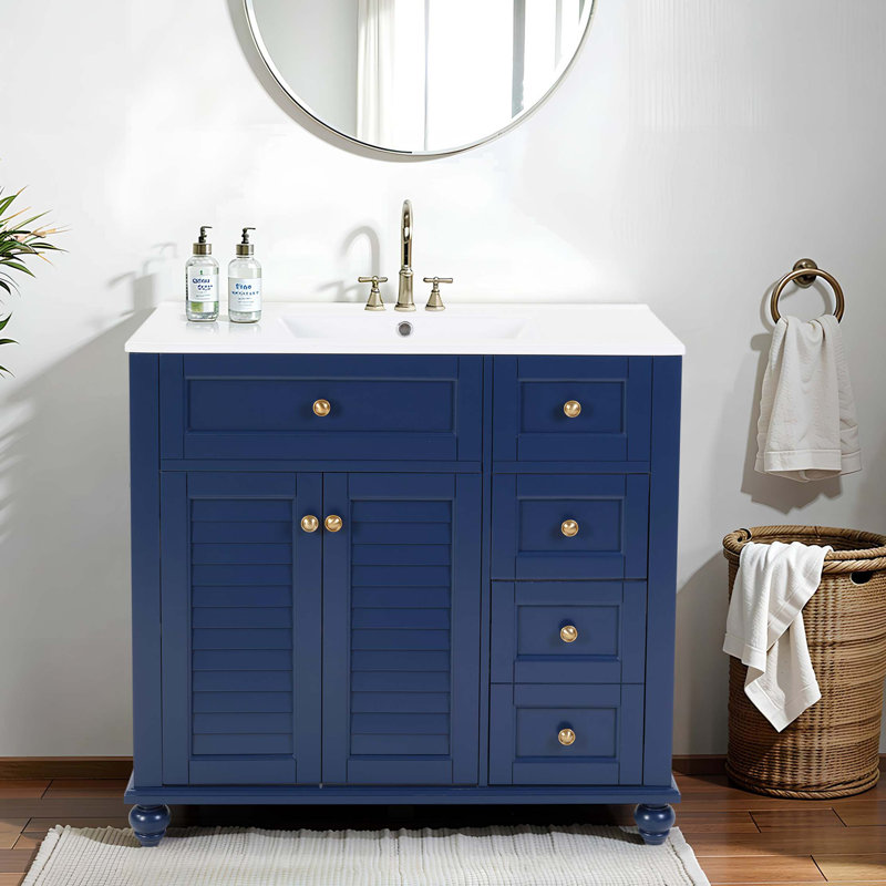 Meuble-lavabo 36 po avec lavabo en céramique - Tiroirs à fermeture en douceur, rangement multi-organisateurs, 92 x 47 x 86 cm