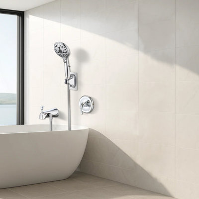 Lift-Up Diverter Bathtub Faucet With 6 Settings Handheld Shower In Chrome (Rough-In Valve Not Included)