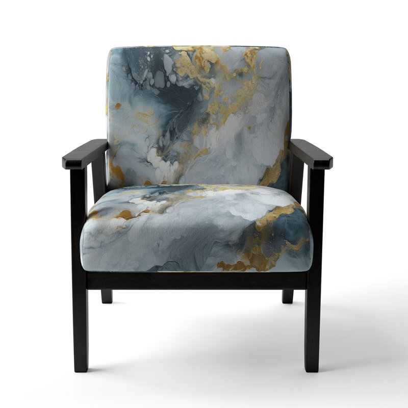 Berdahl Marble Upholstered Armchair, Grey/Gold Polyester, Black Square Arms