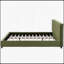 Très grande base de lit en velours, lit plateforme tapissier avec tête de lit capitonnée incurvée, coins carrés doux, vert olive