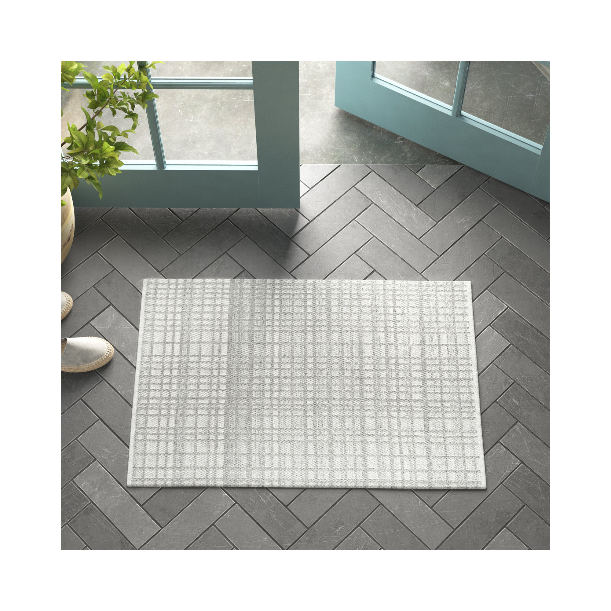 Lavande Plaid Wool Area Rug in Gray, Rectangle 2' x 3'