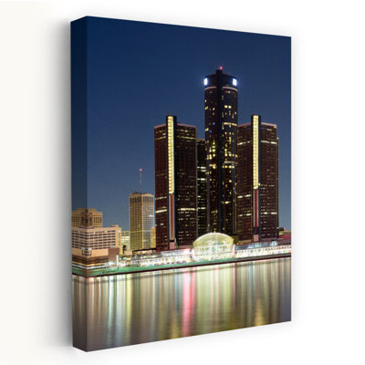 Skyscrapers Lit Up At Dusk Renaissance Center Detroit River Detroit Michigan Abstract Contemporary Architecture Landscape Art