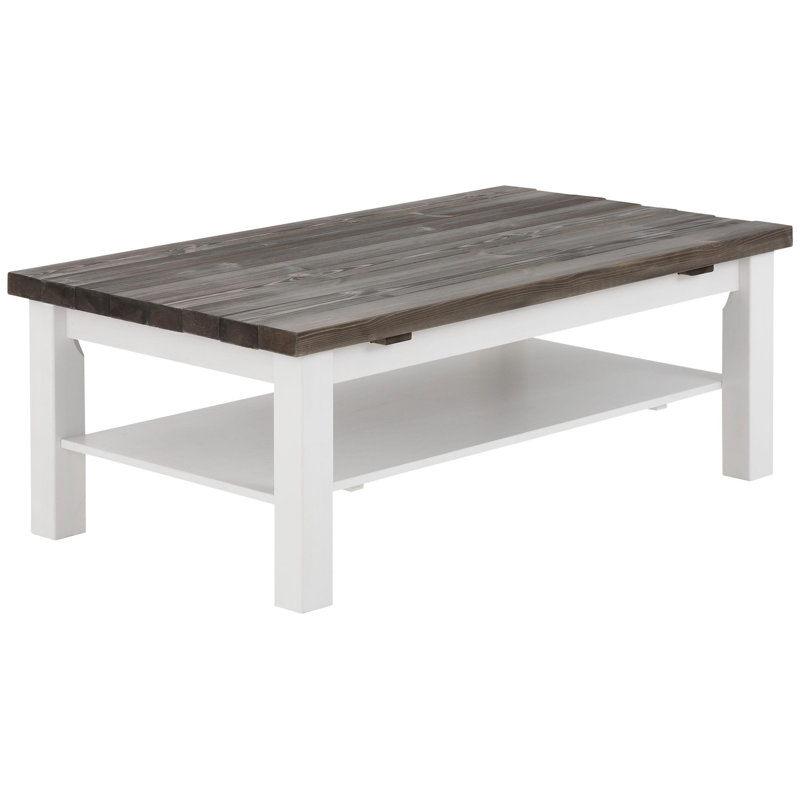 Solid Wood Four Leg Coffee Table, 45cm H x 74cm W x 74.4cm D, Grey , White