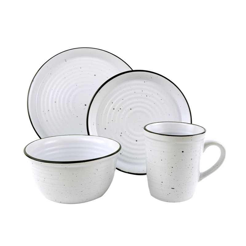 Bistro Black Rim Stoneware 16 Piece Dinnerware Set, Service For 4