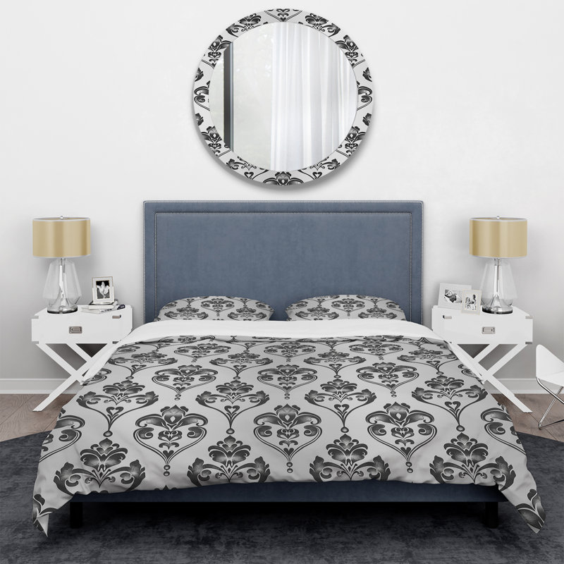 Ensemble de housse de couette moderne noir et blanc quadrilobé V, Housse de couette pour grand lit et 2 taies décor