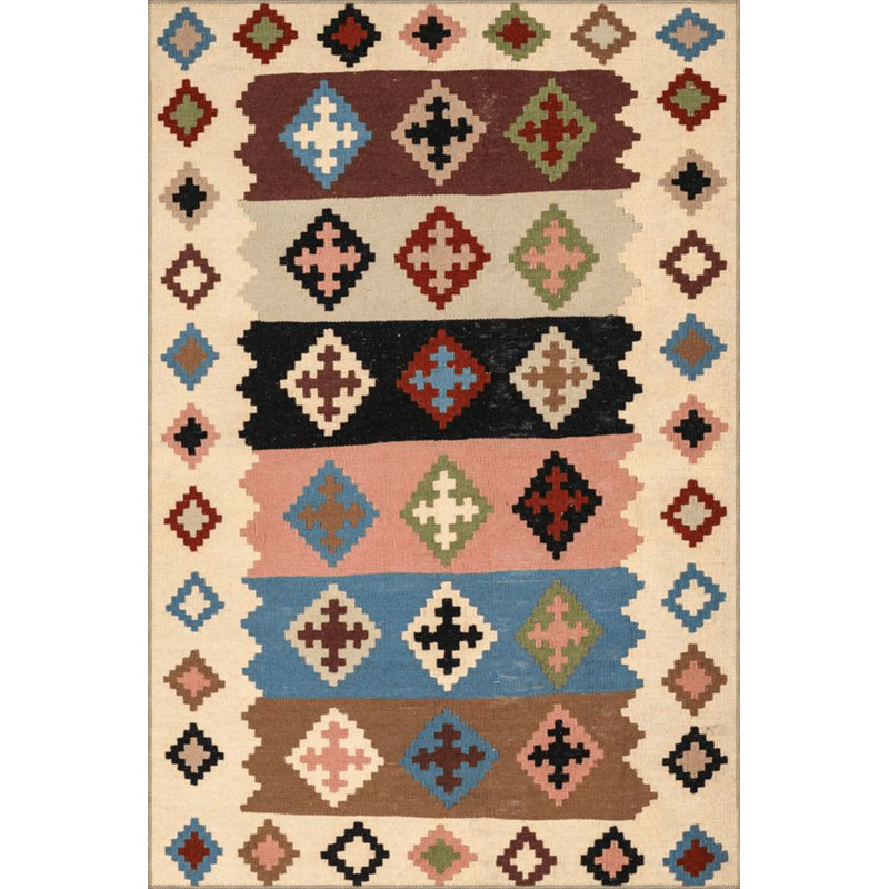 Tapis décoratif multicolore à motif traditionnel lavable à la machine, Carré 3 pi 3 po