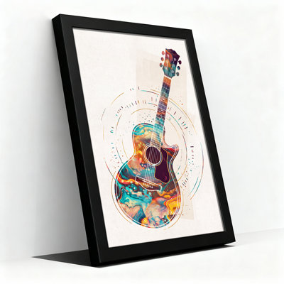 Colorful Fluid Art Acoustic Guitar With Sound Rings Canvas Wall Art
