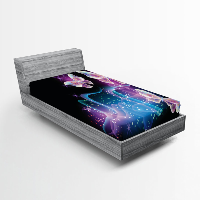 Ambesonne Butterfly Fitted Sheet 2-Pack Magic Butterflies on Dark Queen Multicolor, Twin XL Fitted Sheet
