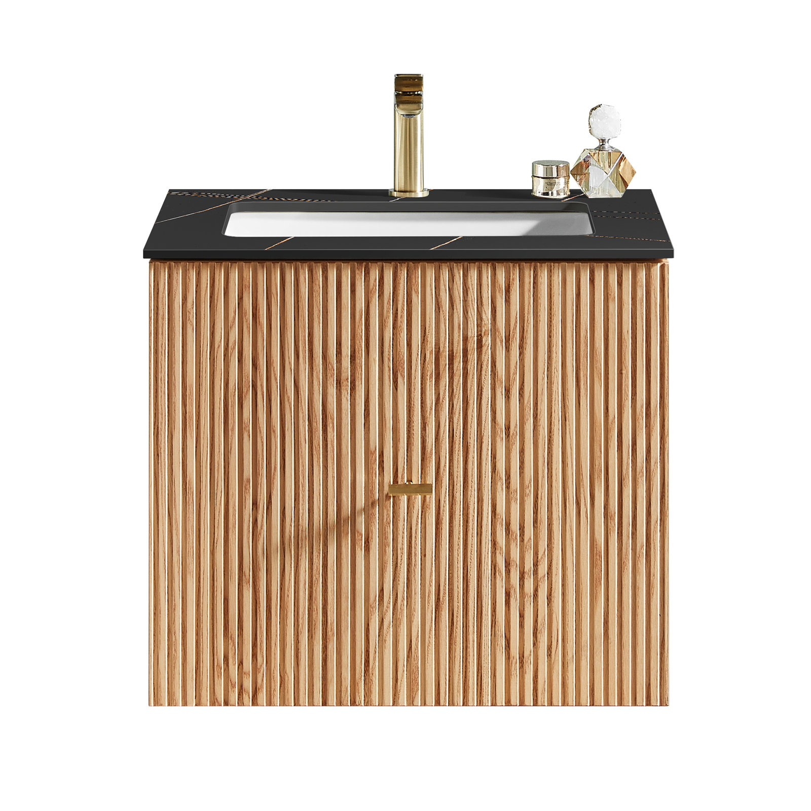 Jamell Single Bathroom Vanity, Black, Natural Oak