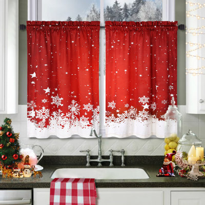 Rideaux de Noël en velours (lot de 2), motif floral, flocons de neige et étoiles, occultants et thermiques, 66 cm de large x 61 cm de long, pour cuisine, salon et salle de bain.