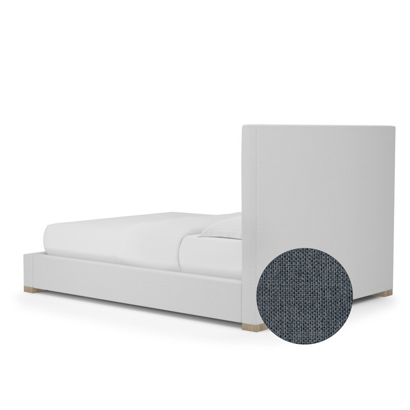 Sloan Upholstered Bed, Twin, Pebble Weave Linen Bluebell, Ebony