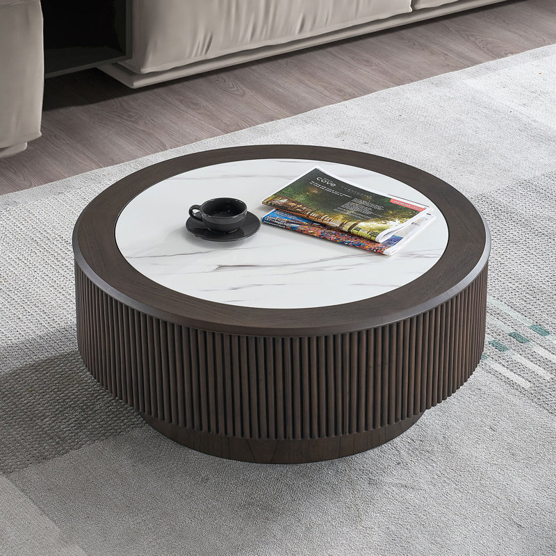 Table basse ronde 31,5 pouces avec motifs de faux marbre et autocollants, H 15,94 po x L 31,5 po x l 31,5 po